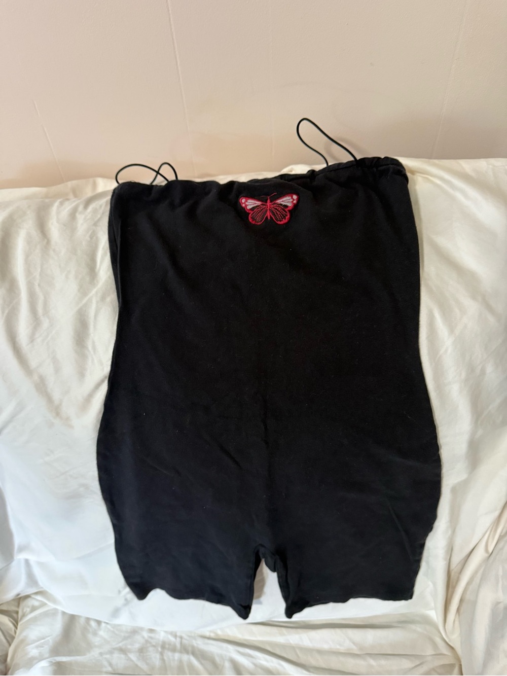 Black Romper with Red Butterfly Embroidery